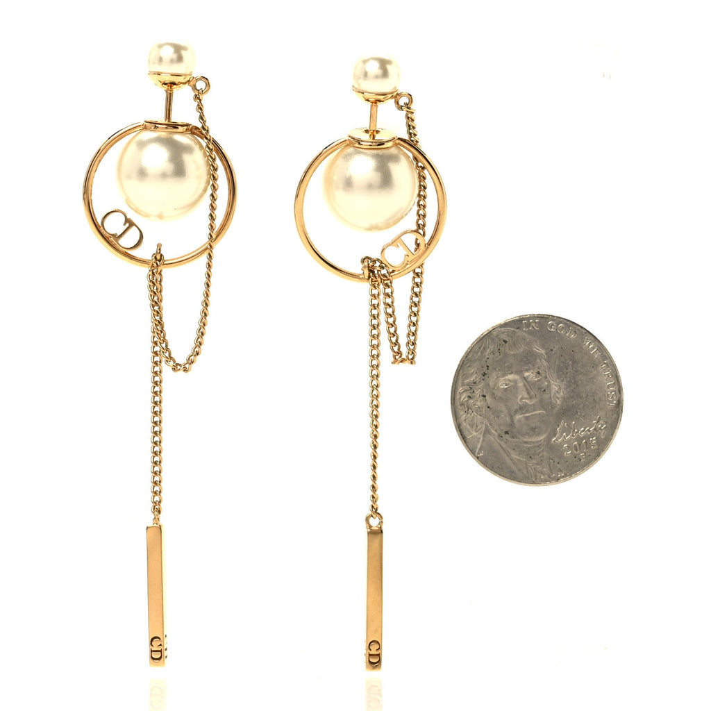 Pearl Tribales Dangle Chain Earrings Gold