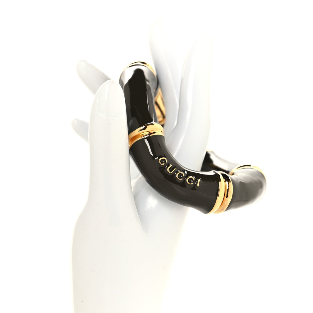 Brass Enamel Bamboo Cuff Bracelet Gold Grey