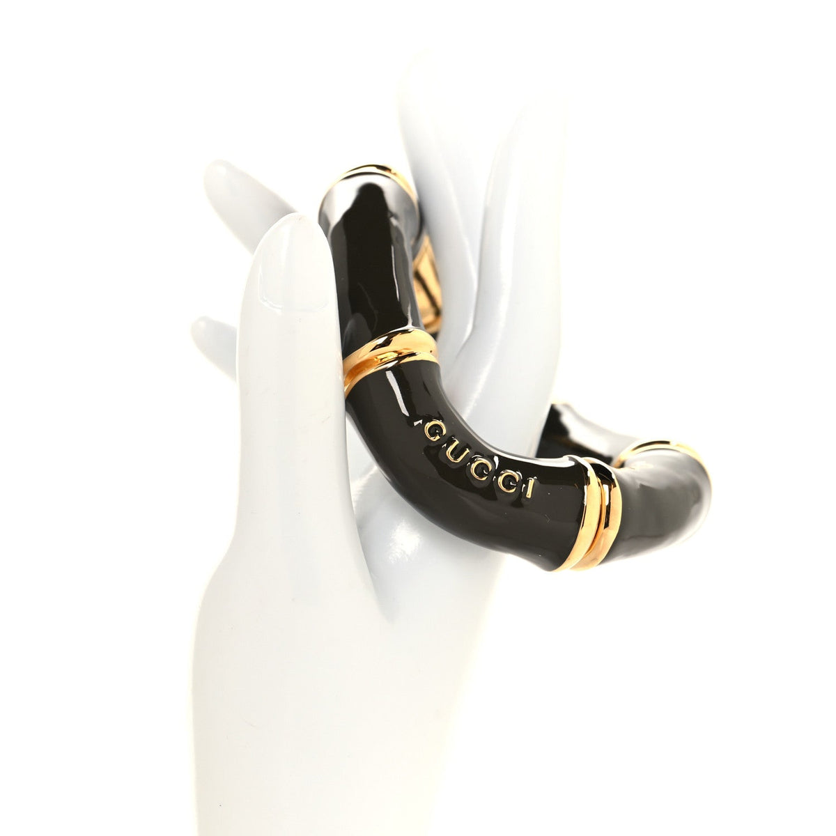 Brass Enamel Bamboo Cuff Bracelet Gold Grey