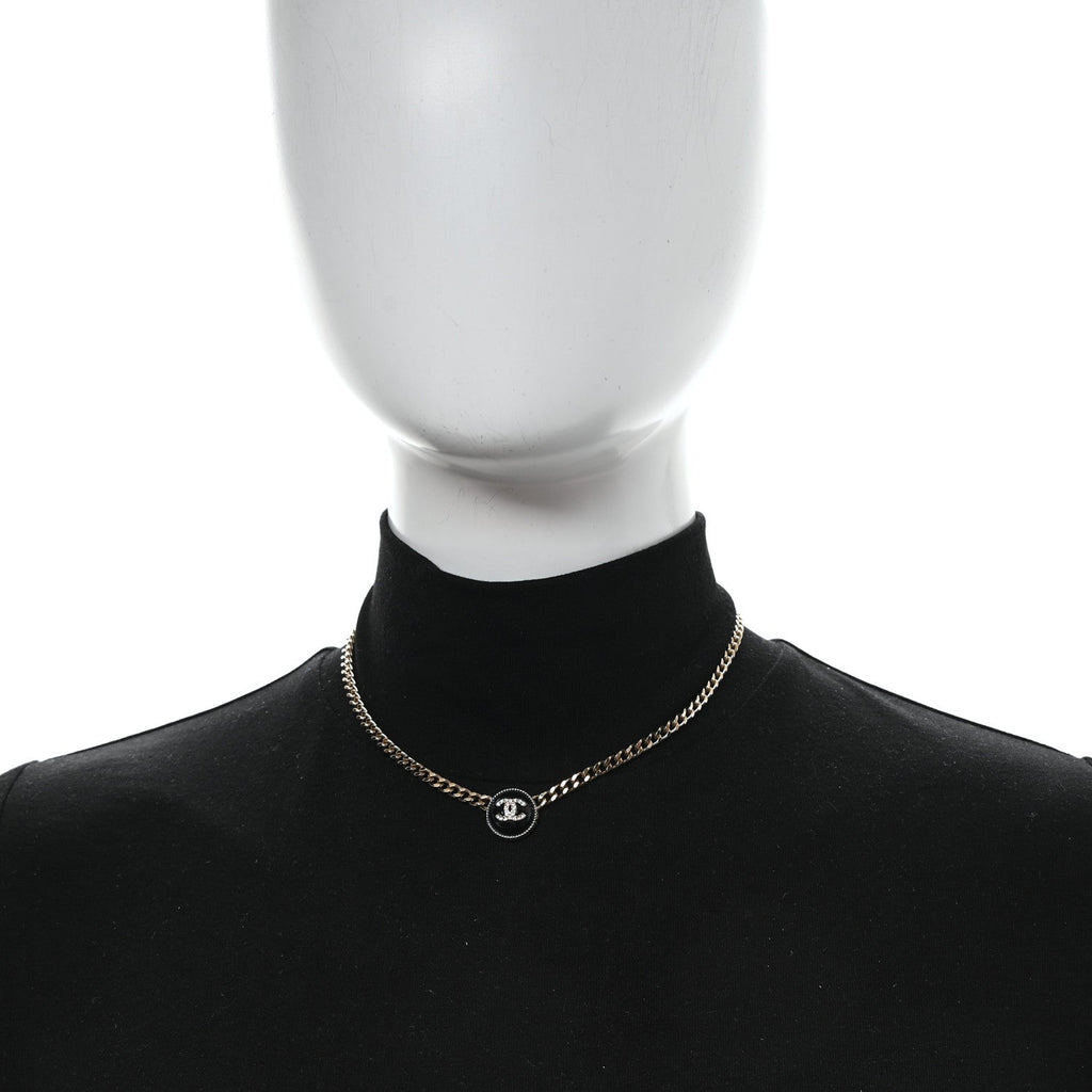 Crystal Resin CC Chain Link Short Necklace Black Gold