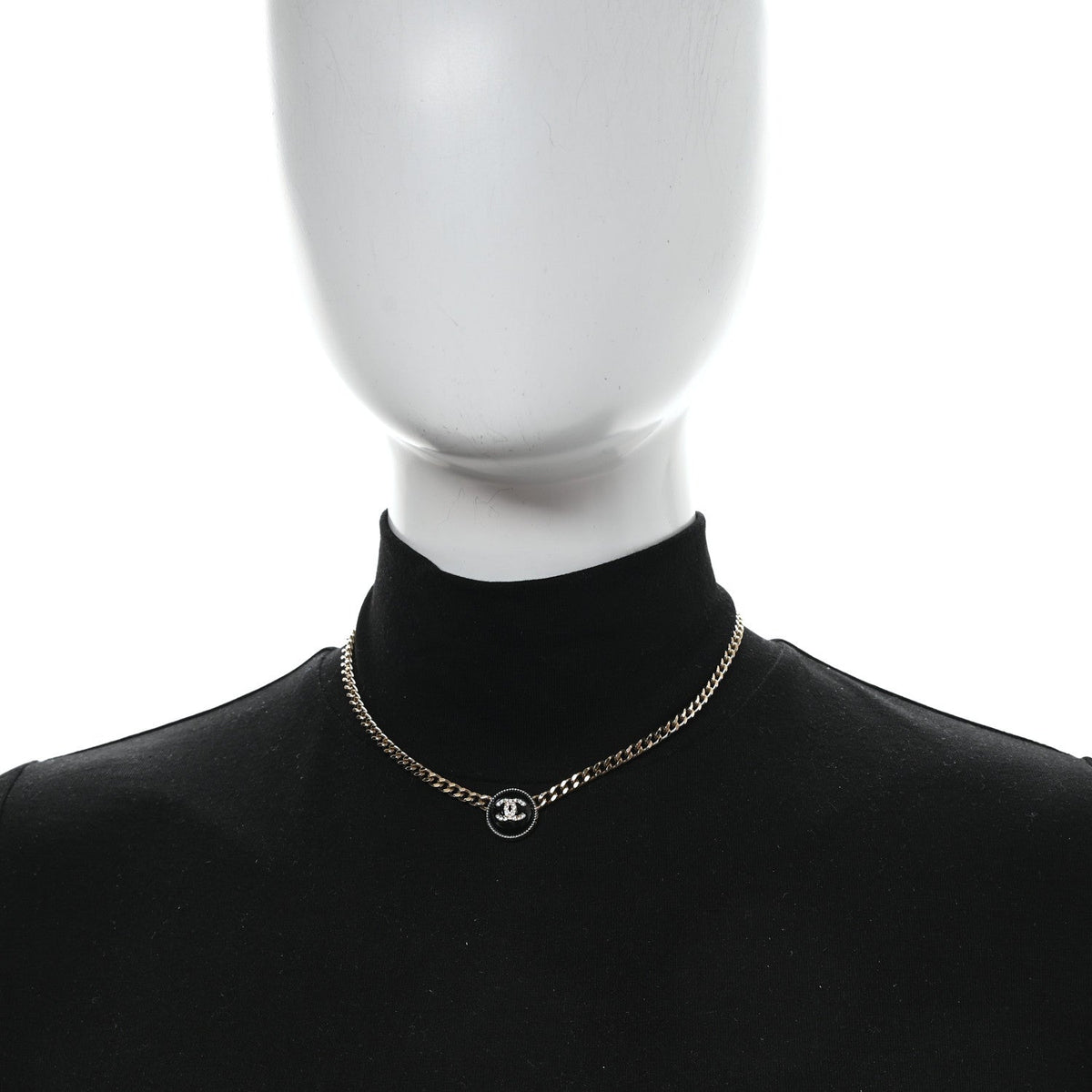 Crystal Resin CC Chain Link Short Necklace Black Gold