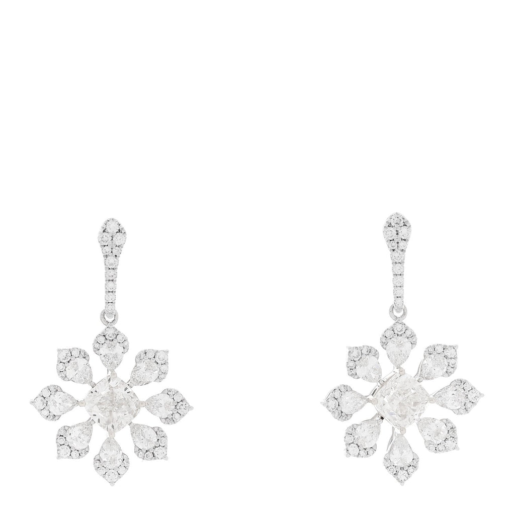 18K White Yellow Gold Diamond 5.32ctw Flower Drop Earrings
