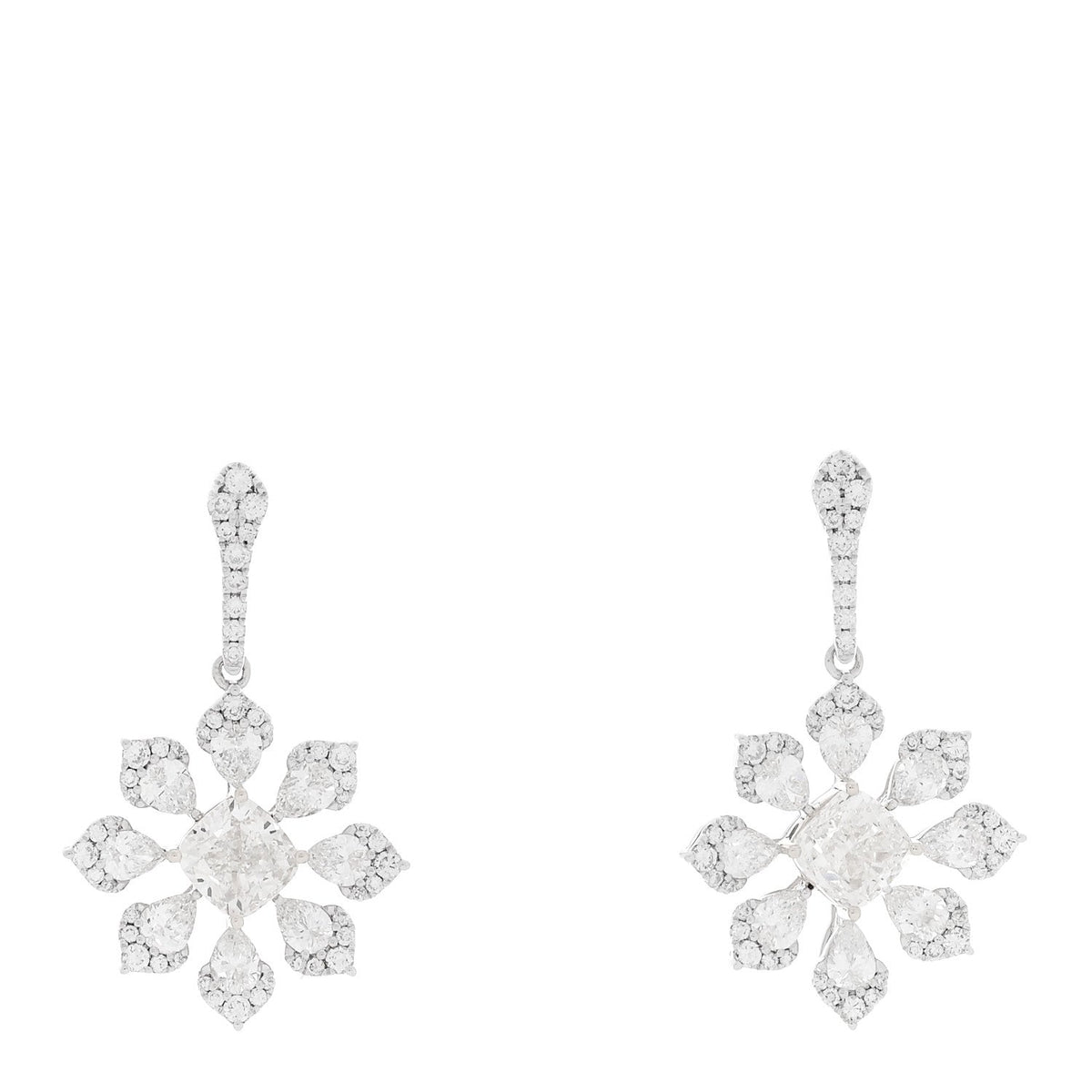 18K White Yellow Gold Diamond 5.32ctw Flower Drop Earrings