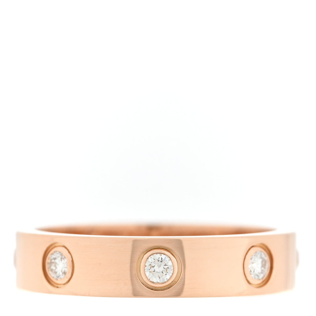 18K Pink Gold 8 Diamond 4mm LOVE Wedding Band Ring 49 5