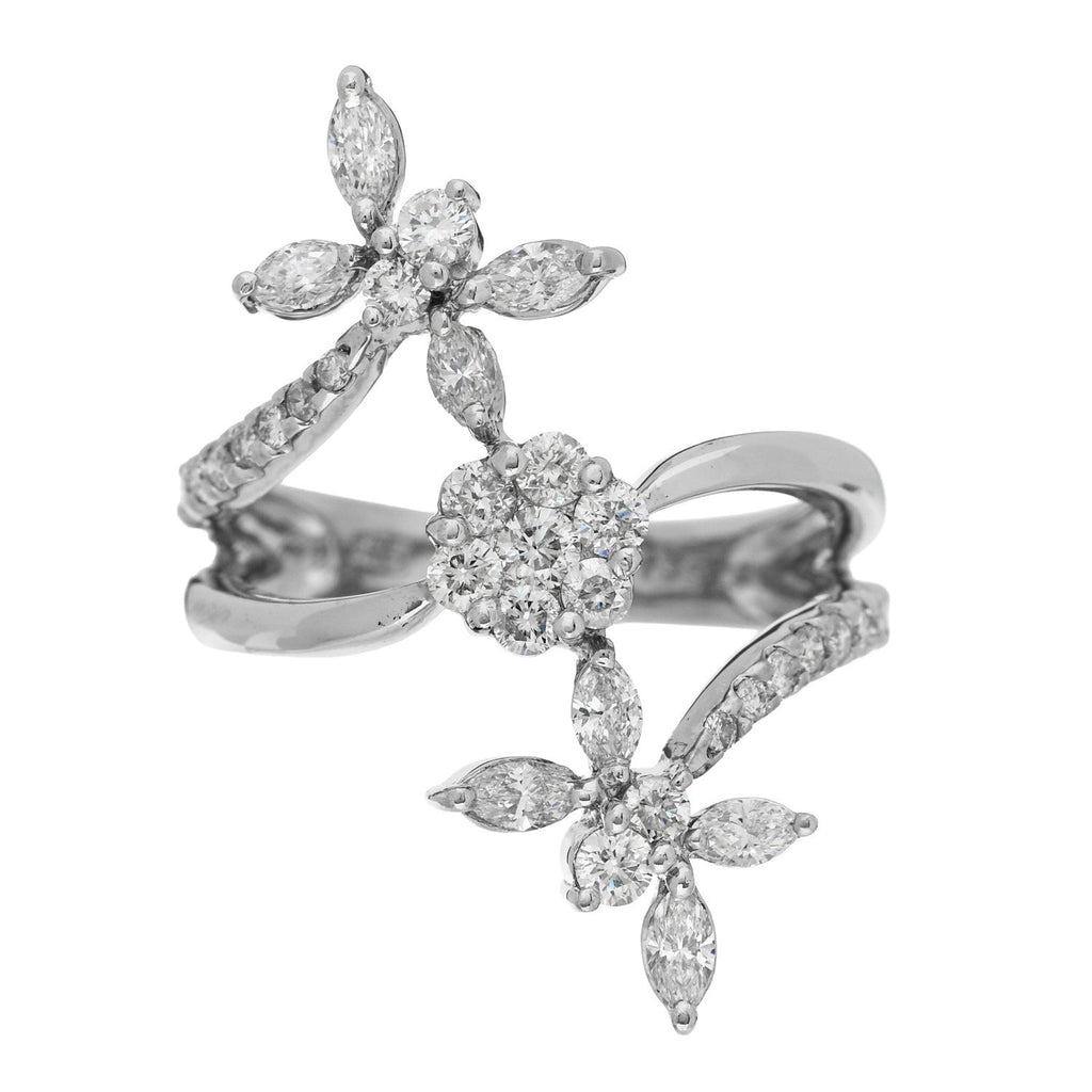 18K White Gold Diamond 1.35ctw Floral Butterfly Ring  56 7.5