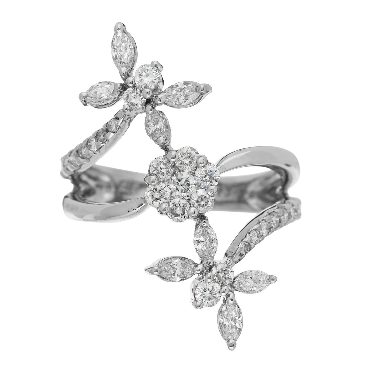 18K White Gold Diamond 1.35ctw Floral Butterfly Ring  56 7.5