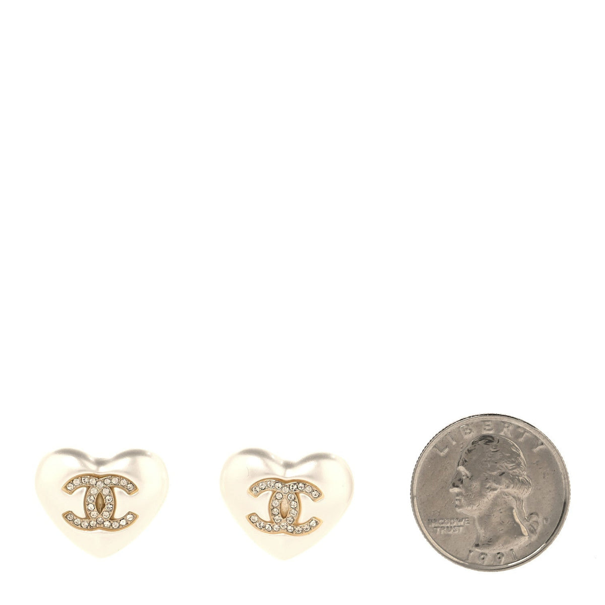 Pearl Crystal CC Heart Earrings Gold