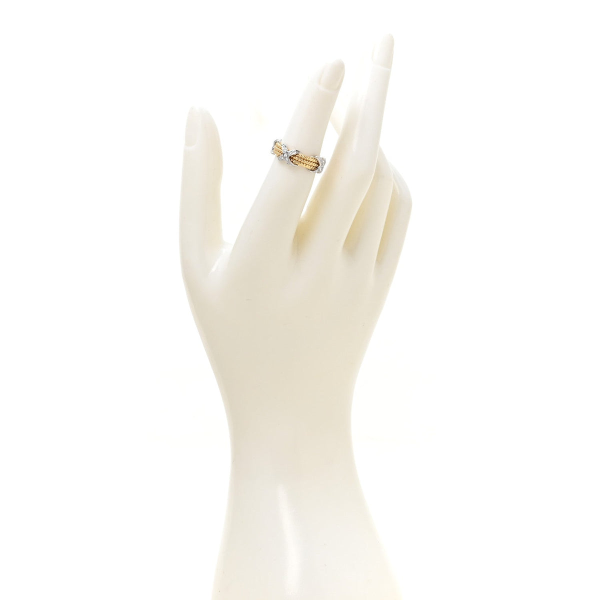 18K Yellow Gold Platinum Diamond Schlumberger Rope Three Row X Ring 52 6