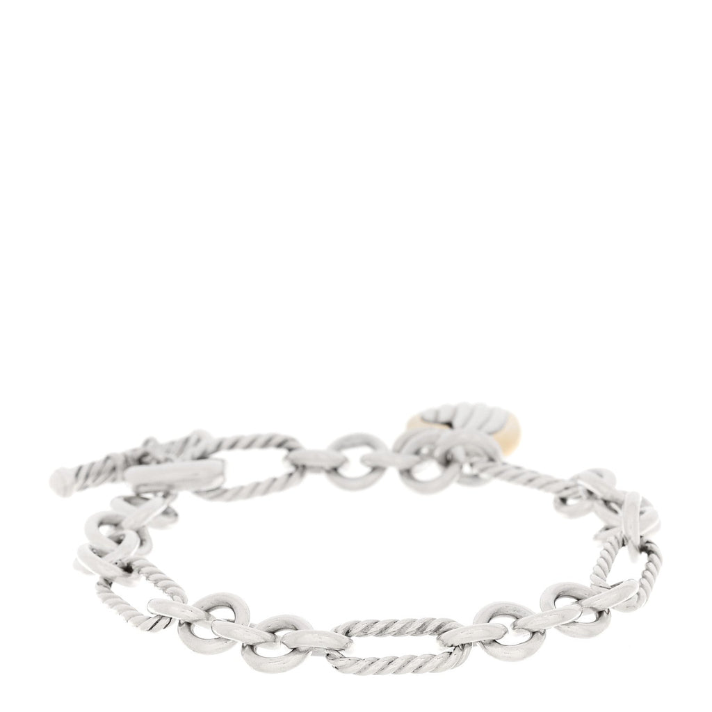 Sterling Silver 18K Yellow Gold Cable Heart Charm Bracelet