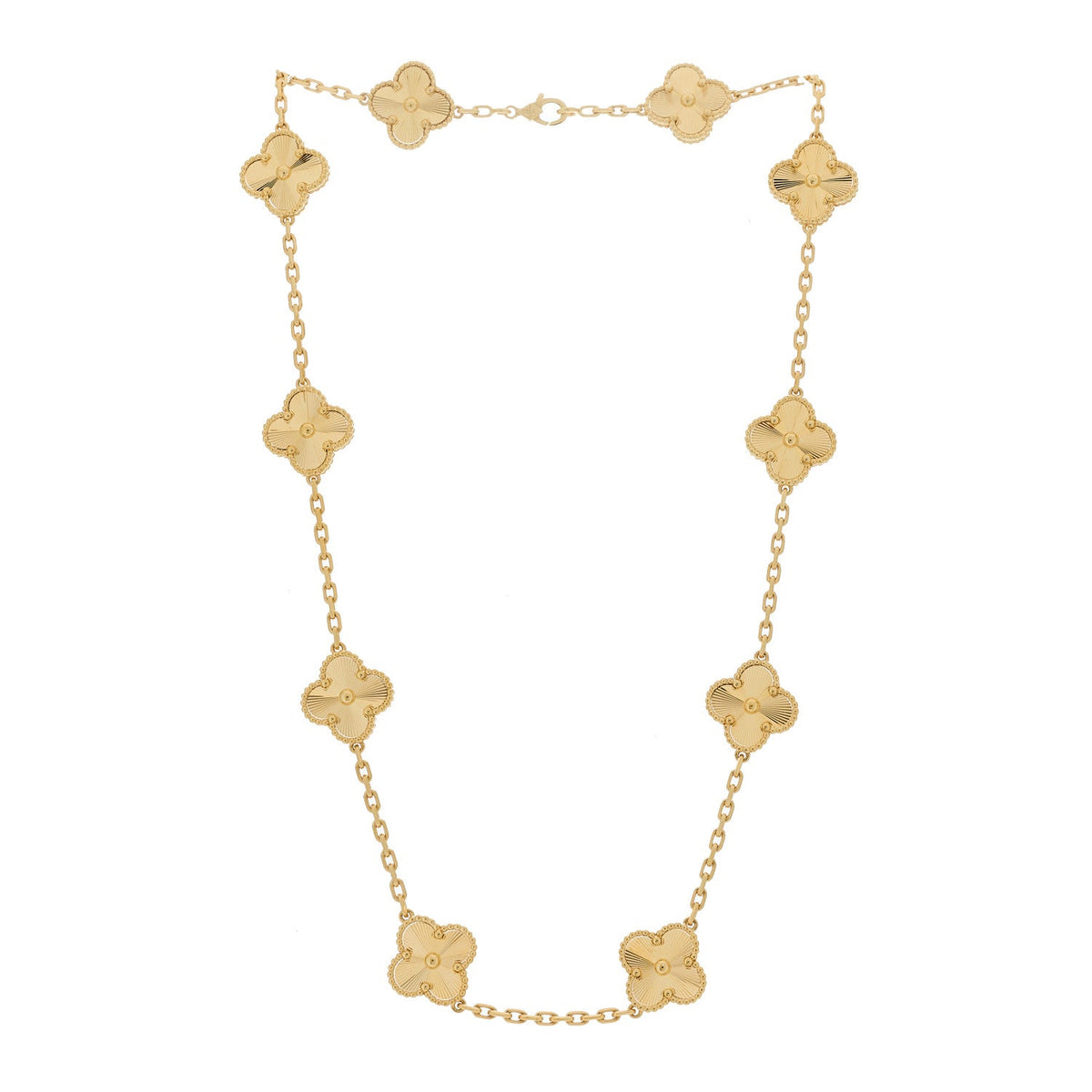 18K Yellow Gold 10 Motifs Guilloche Vintage Alhambra Necklace