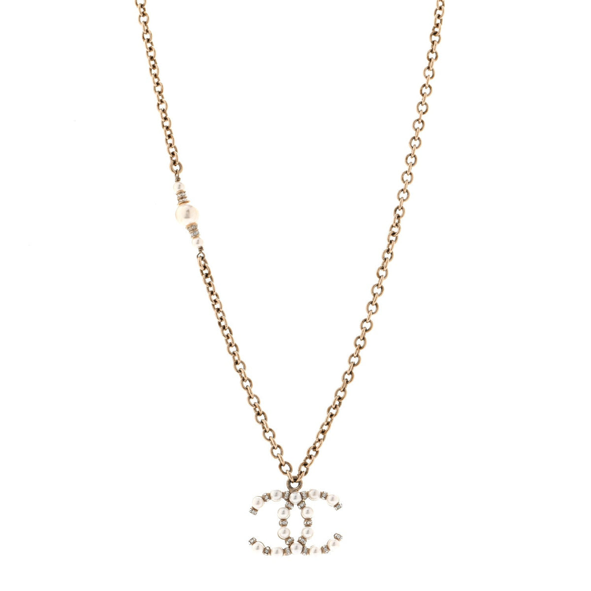 Crystal Pearl Nefertiti CC Pendant Necklace Gold