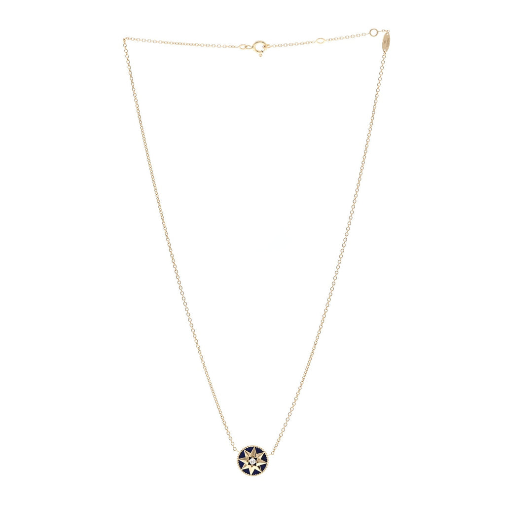 18K Yellow Gold Diamond Lapis Lazuli Rose Des Vents Necklace