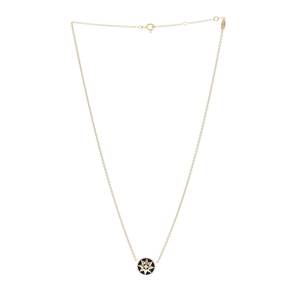 18K Yellow Gold Diamond Lapis Lazuli Rose Des Vents Necklace