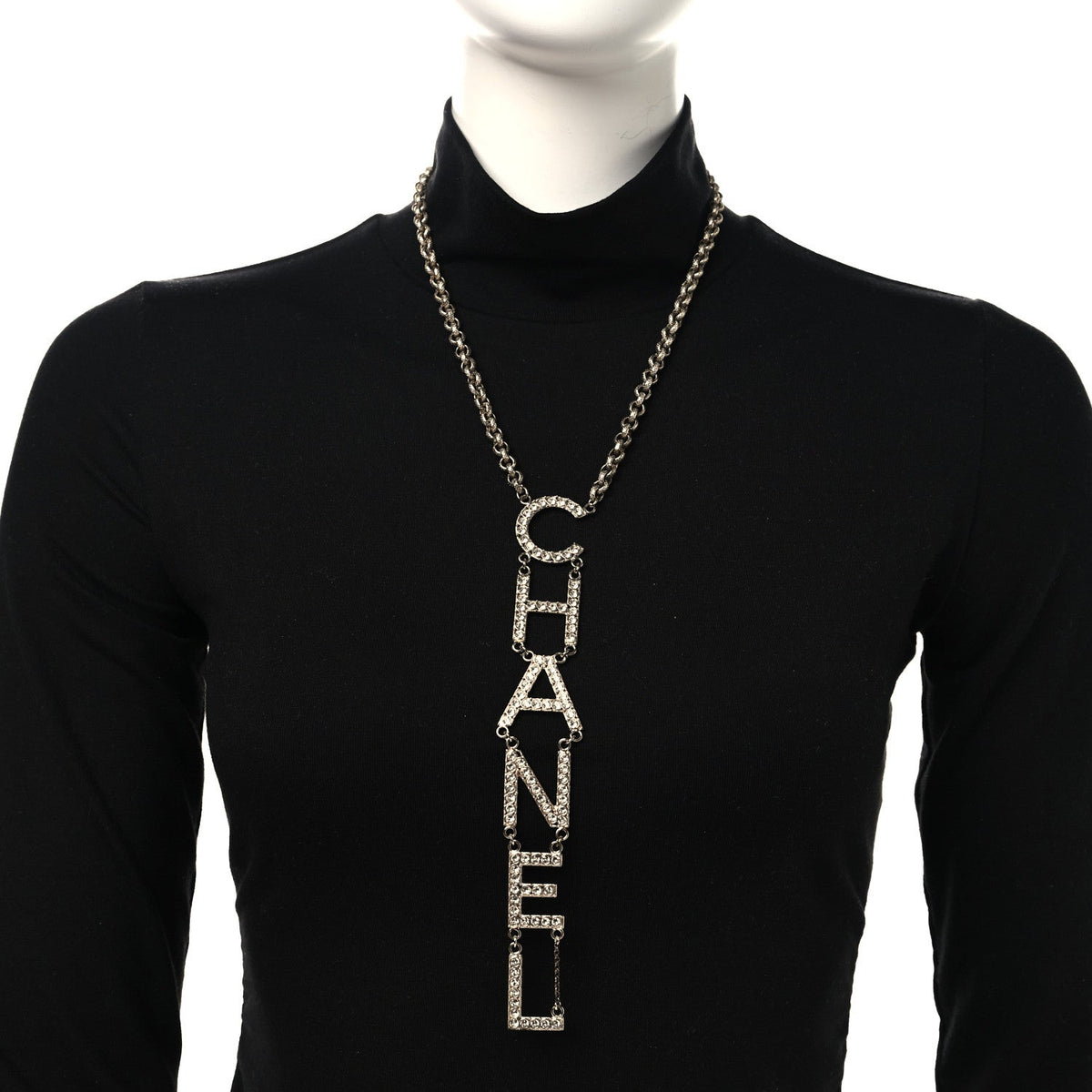 Metal Crystal Cha-Nel Logo Necklace Gold