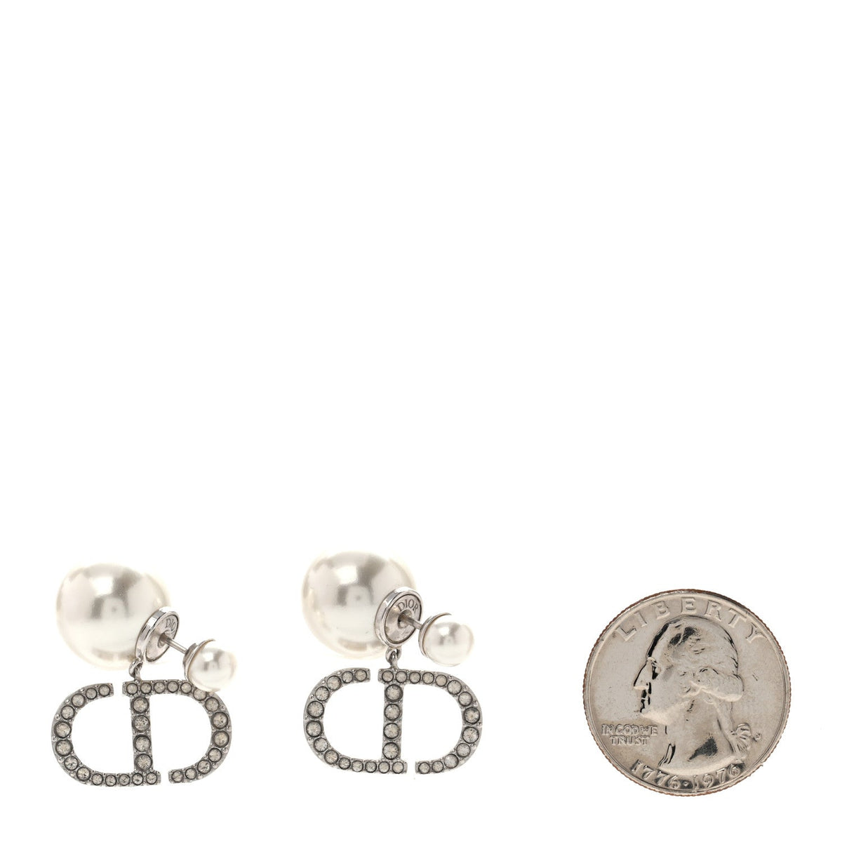 Pearl Crystal Tribal CD Drop Earrings Silver