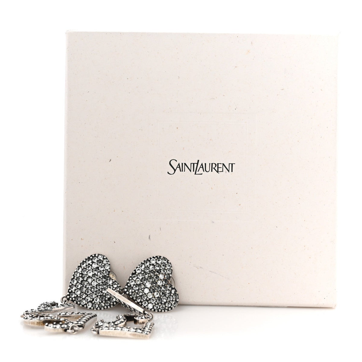 Brass Crystal Monogram Heart Drop Clip Earrings Silver