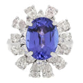 18K White Gold Diamond Tanzanite Oval Cocktail Ring 53 6.5