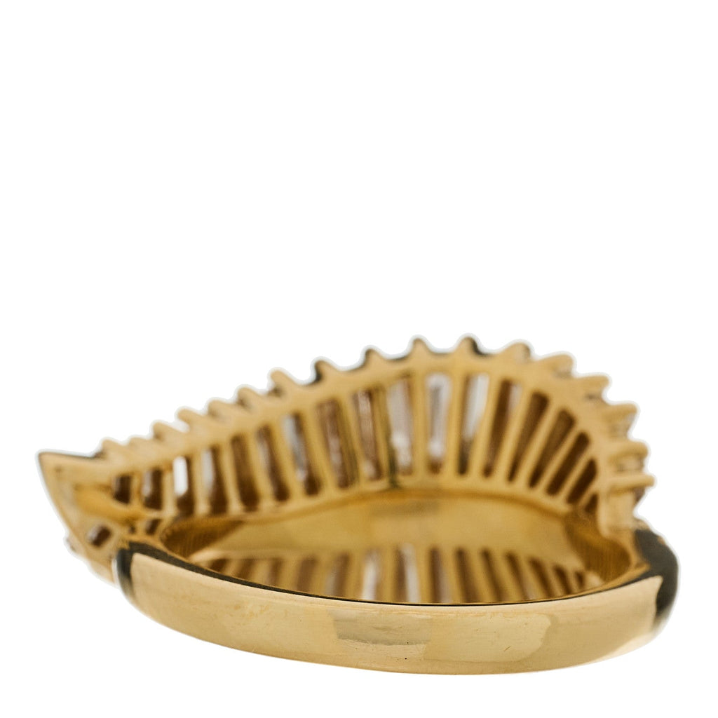 18K Yellow Gold Diamond Sideways Palm Leaf Ring 53 6.5