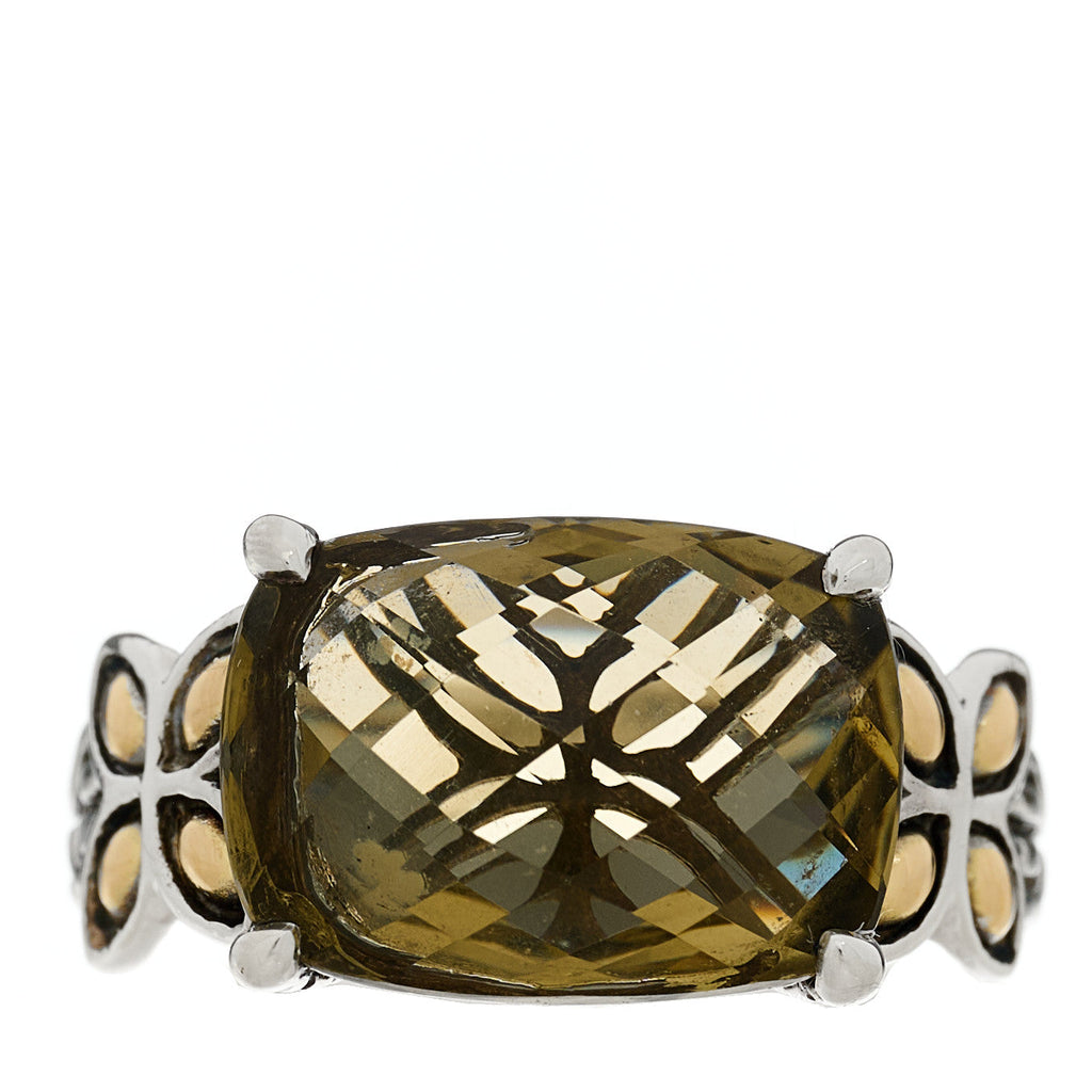 Sterling Silver 18K Yellow Gold Olive Quartz Batu Kawung Ring 54 7