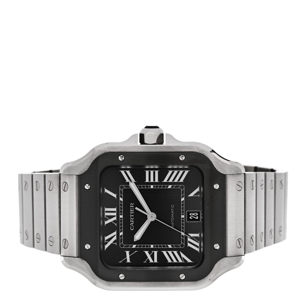 Stainless Steel 39.8mm Santos De Cartier Automatic Watch Black