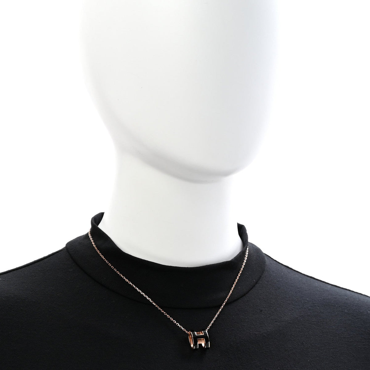 Lacquered Rose Gold Pop H Pendant Necklace Black