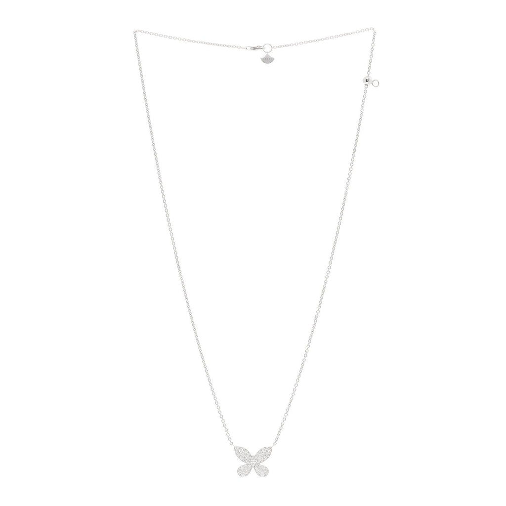 18K White Gold Small Diamond Butterfly Pendant Pave Necklace
