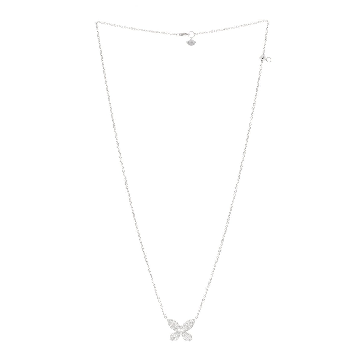 18K White Gold Small Diamond Butterfly Pendant Pave Necklace