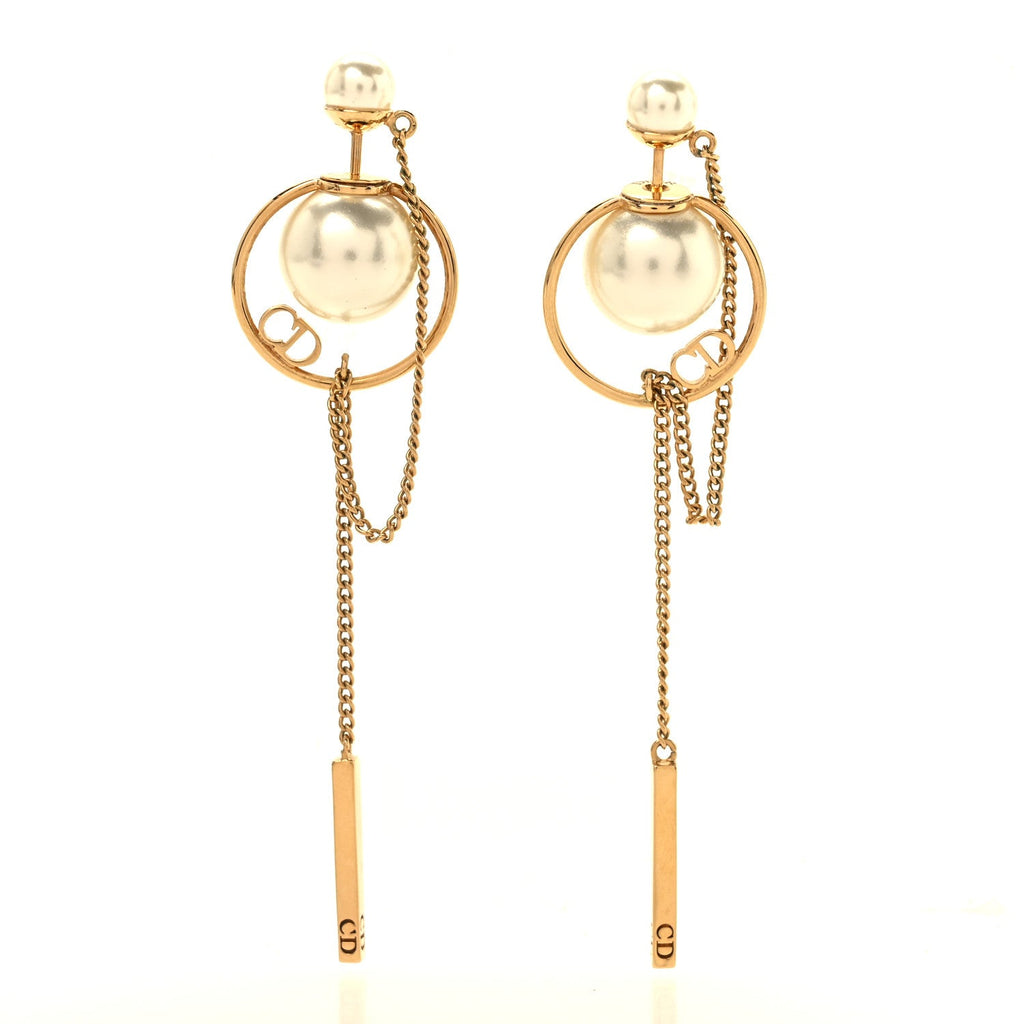 Pearl Tribales Dangle Chain Earrings Gold