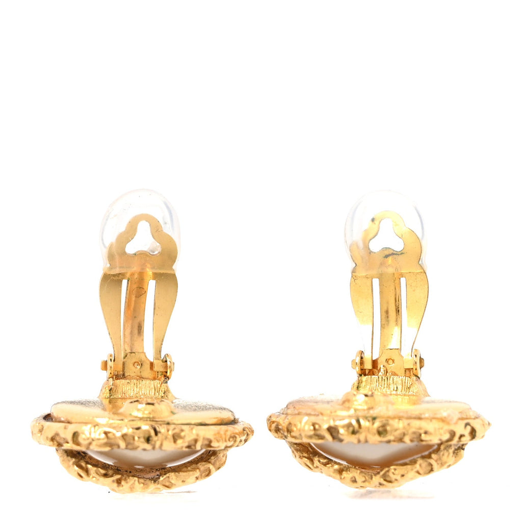 Textured CC Clip On Earrings Gold