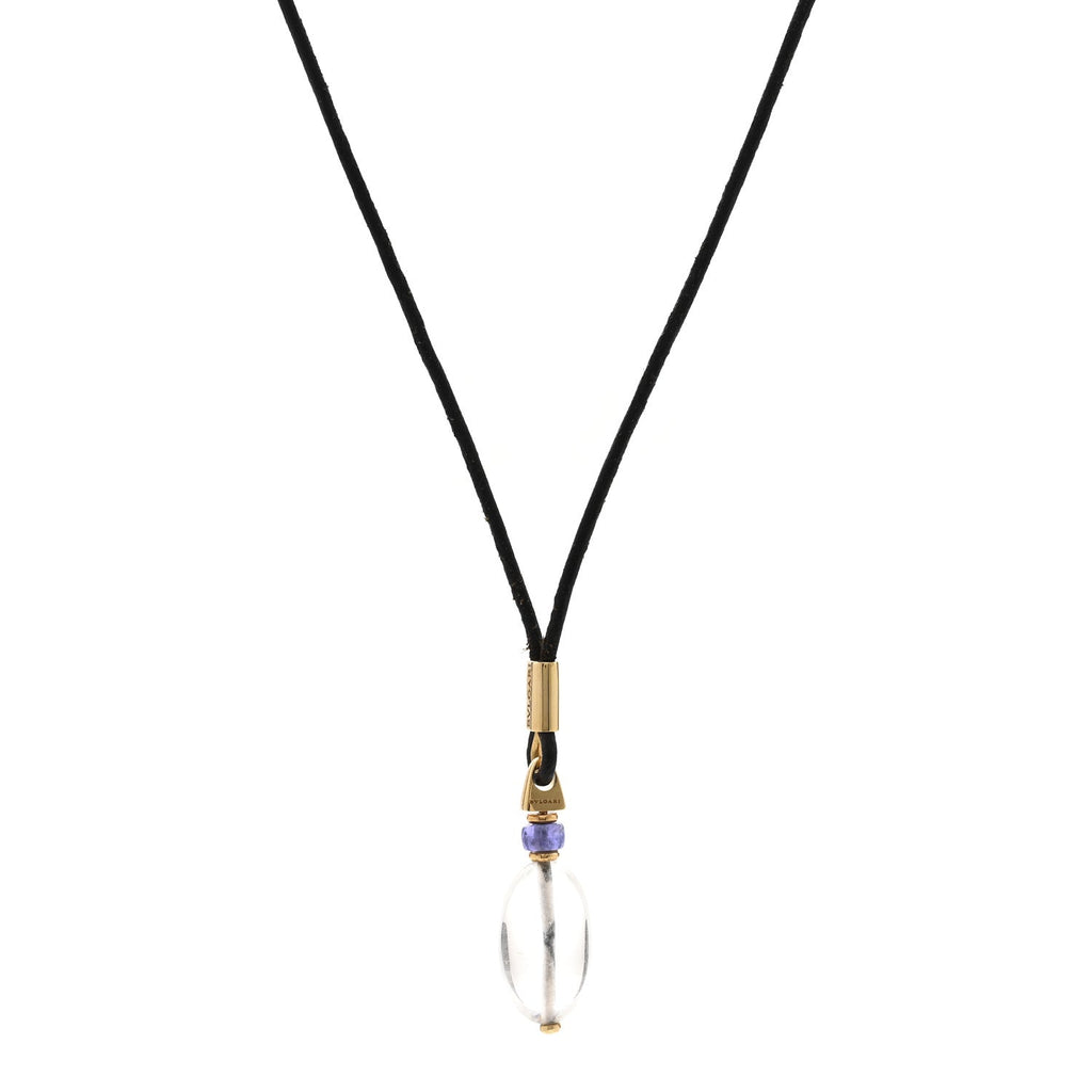 18K Yellow Gold Amethyst Rock Crystal Cord Pendant Necklace