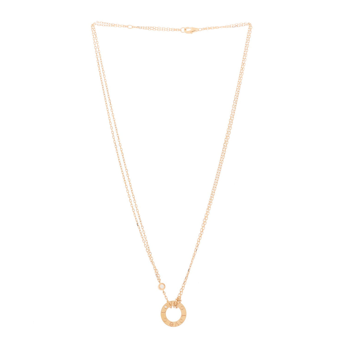 18K Pink Gold 2 Diamond LOVE Necklace