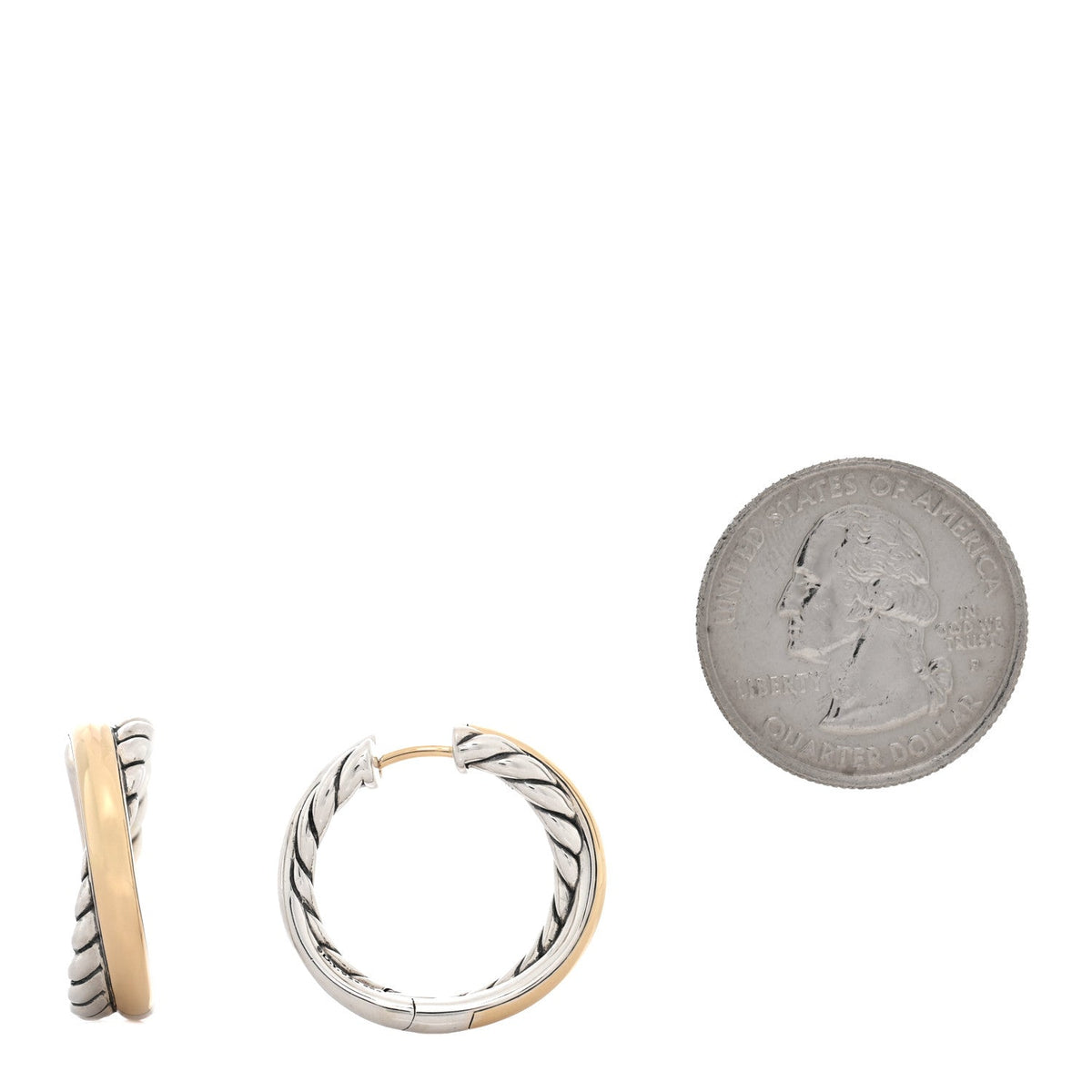 Sterling Silver 14K Yellow Gold Crossover Cable Hoop Earrings