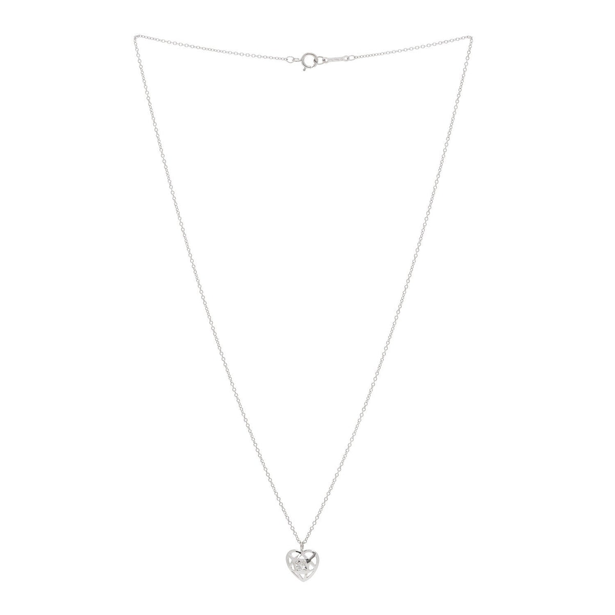 18K White Gold Diamond Cut Out Heart Pendant Necklace