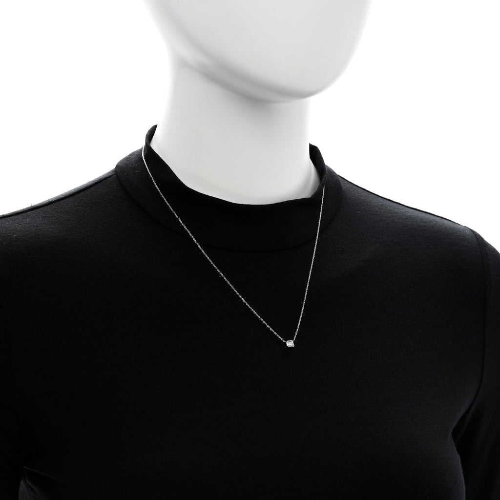18K White Gold Diamond .17ct Emerald Cut Diamonds By The Inch Necklace