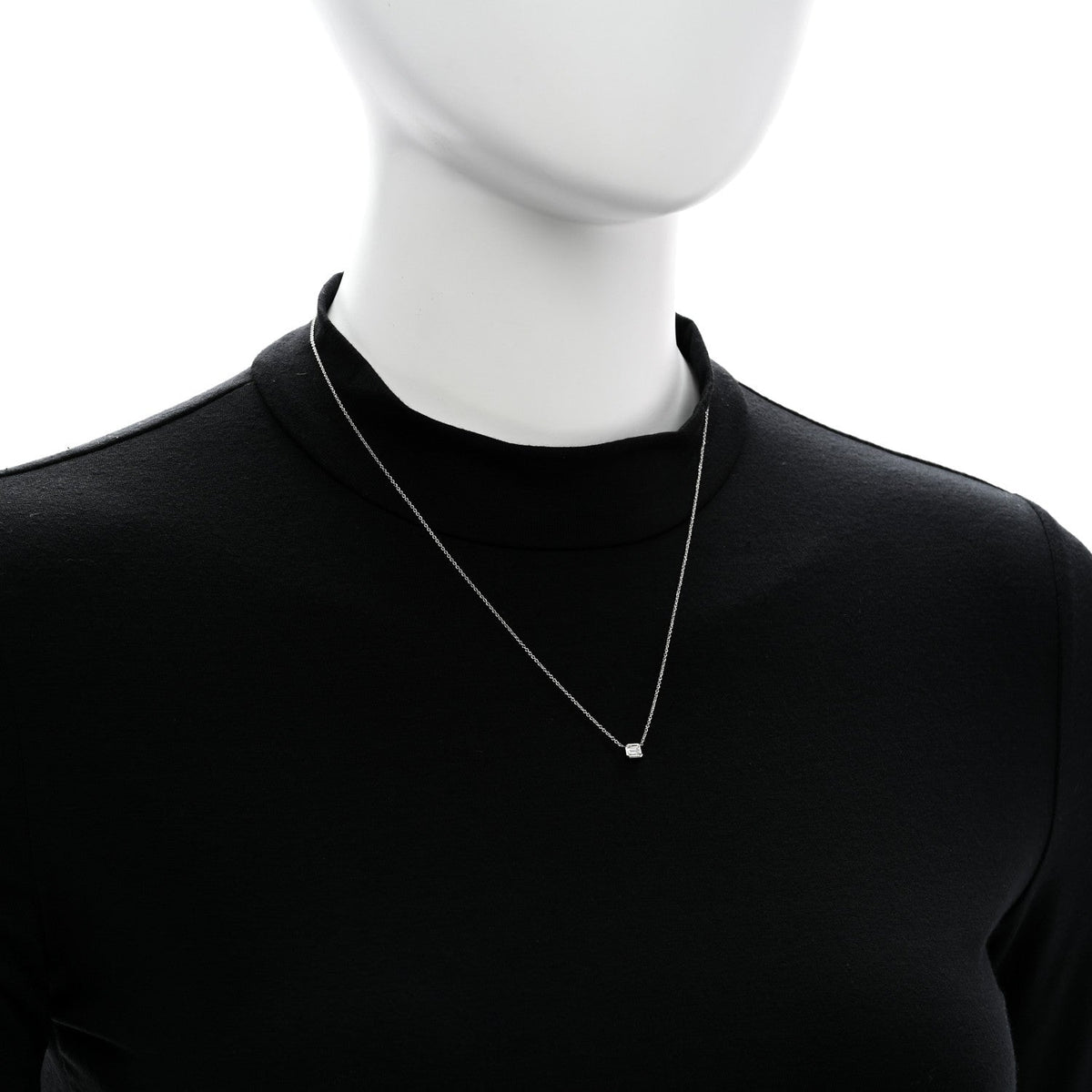 18K White Gold Diamond .17ct Emerald Cut Diamonds By The Inch Necklace