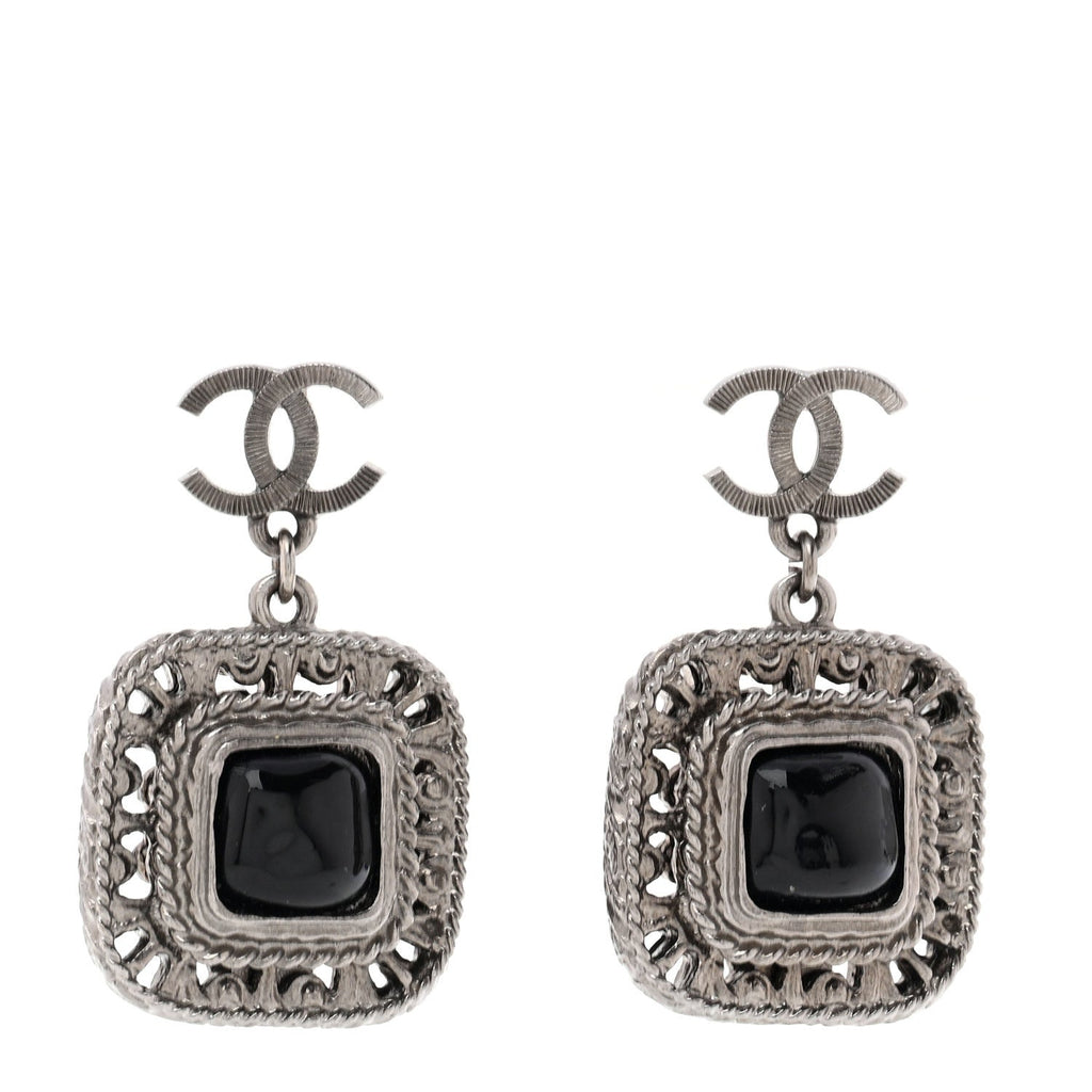 Metal Resin CC Drop Earrings Ruthenium Black