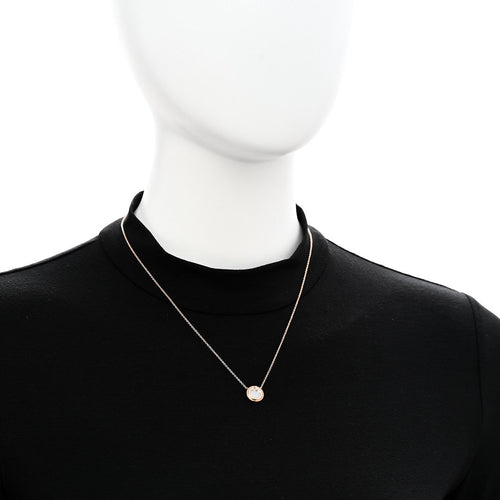 18K Rose Gold Diamond Mother of Pearl Small T Circle Pendant Necklace