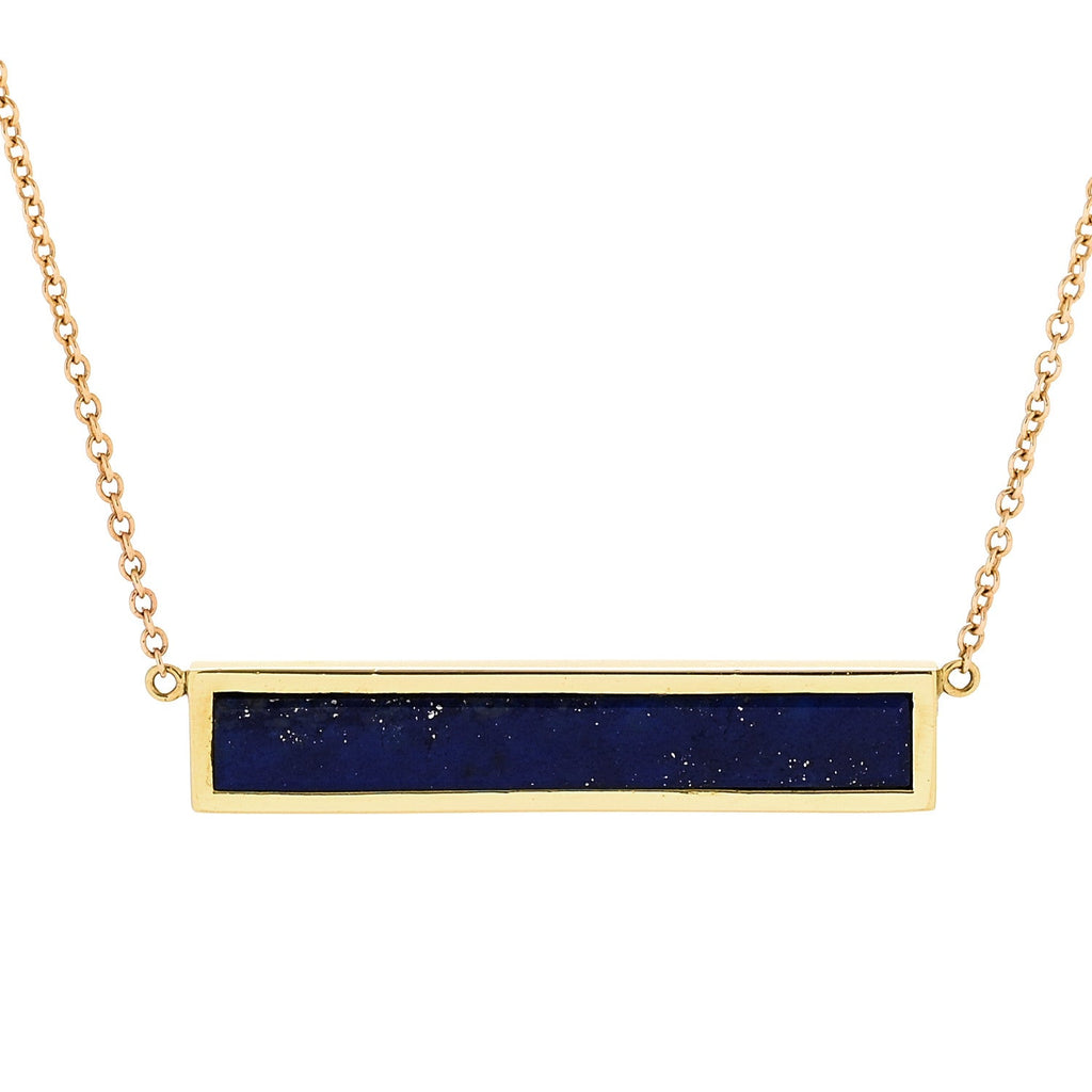 18K Yellow Gold Lapis Lazuli Bar Pendant Necklace