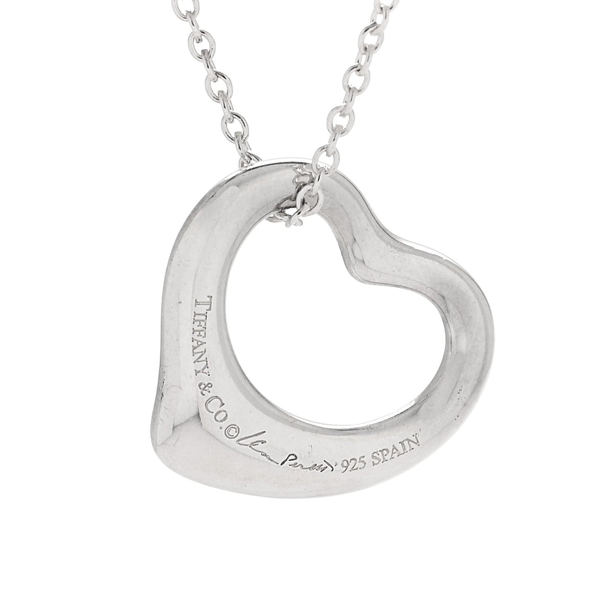 Sterling Silver 16mm Elsa Peretti Open Heart Pendant Necklace