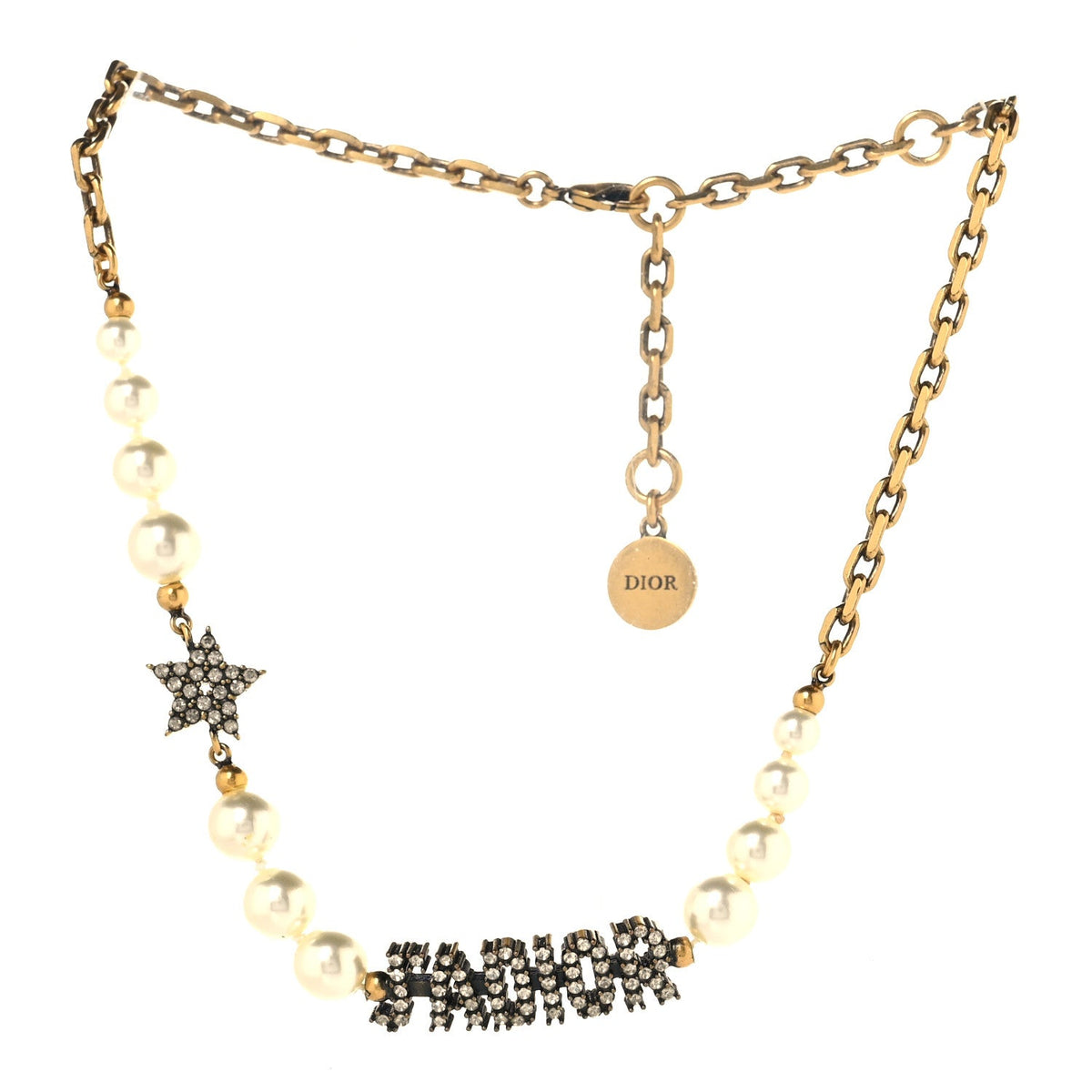 Metal Pearl Crystal J'Adior Choker Necklace Antique Gold