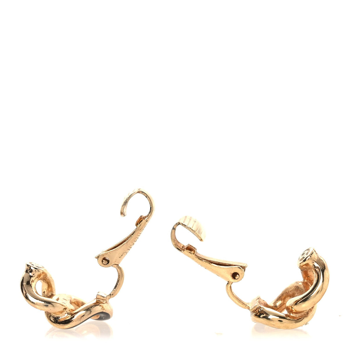 Crystal Enamel Chain Link Clip On Earrings Gold Black