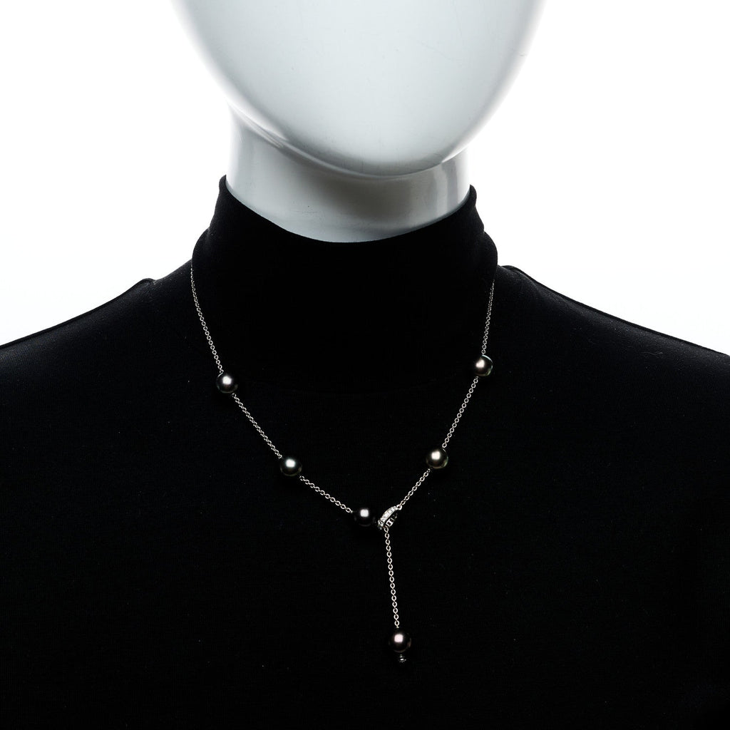 18K White Gold Diamond Black South Sea Pearl 10mm Pearls In Motion Necklace