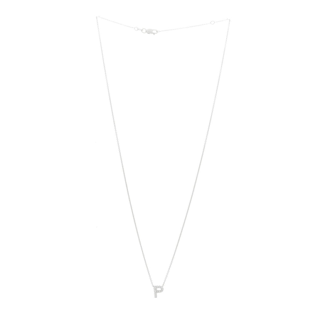 18K White Gold Diamond Initial P Pendant Necklace
