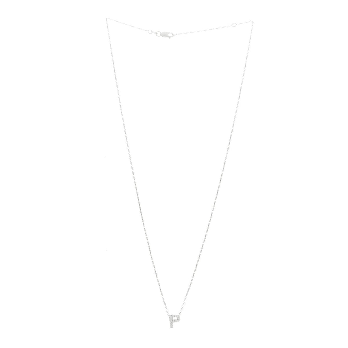 18K White Gold Diamond Initial P Pendant Necklace