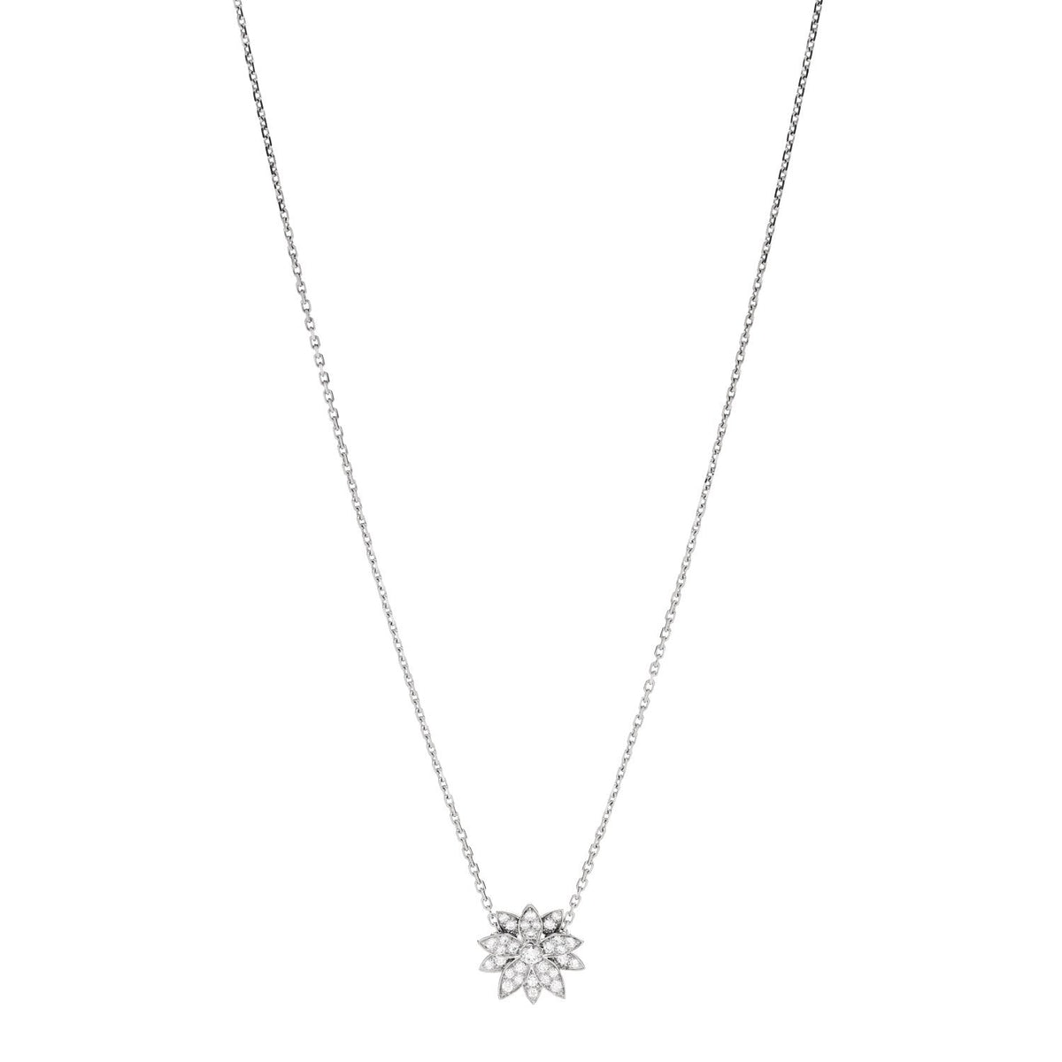 18K White Gold Diamond Small Lotus Pendant Necklace