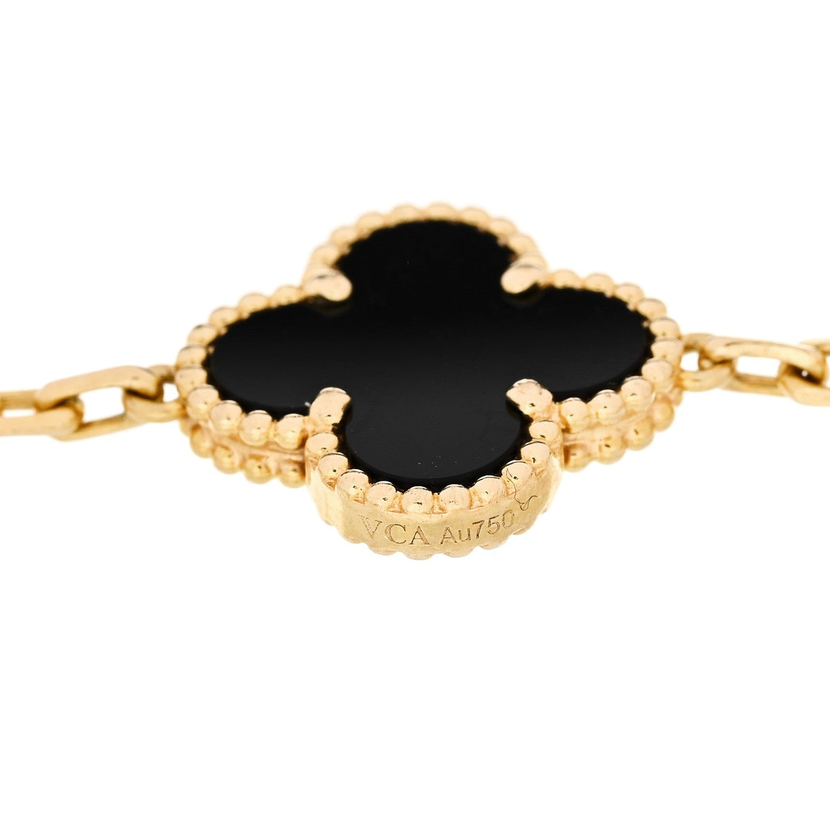 18K Yellow Gold Black Onyx 5 Motifs Vintage Alhambra Bracelet
