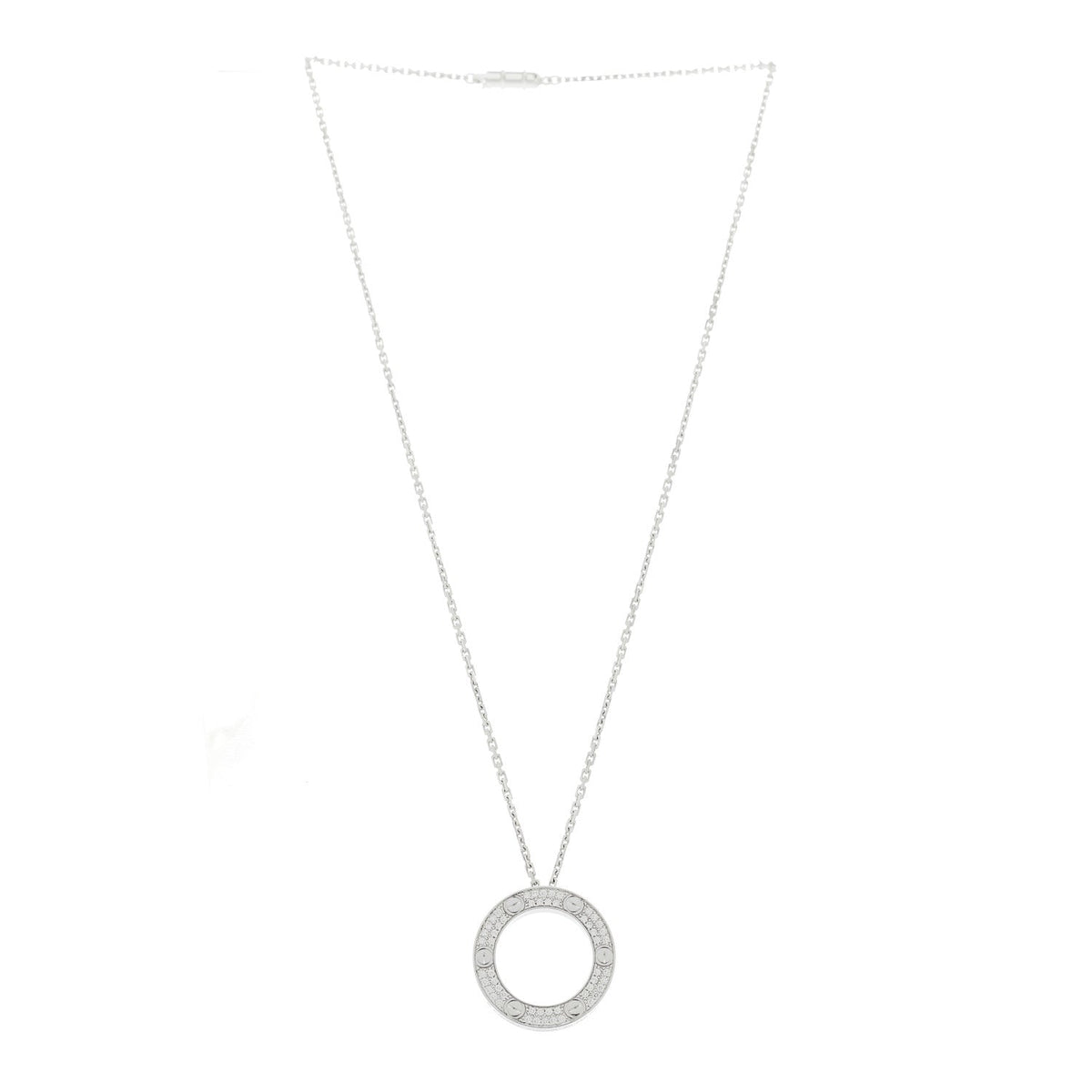 18K White Gold Diamond LOVE Paved Necklace