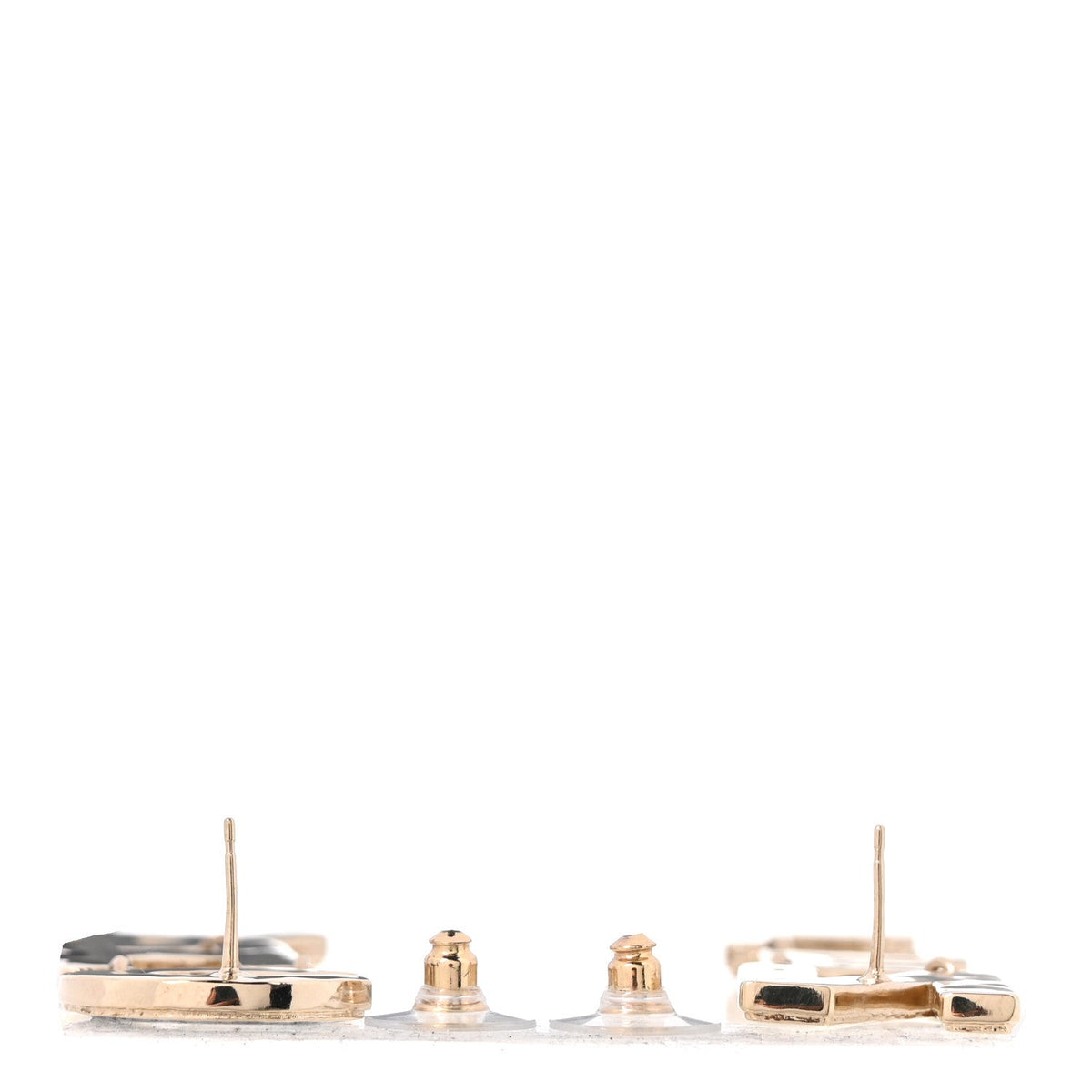 Metal Enamel Cha-Nel Logo Drop Earrings Black White