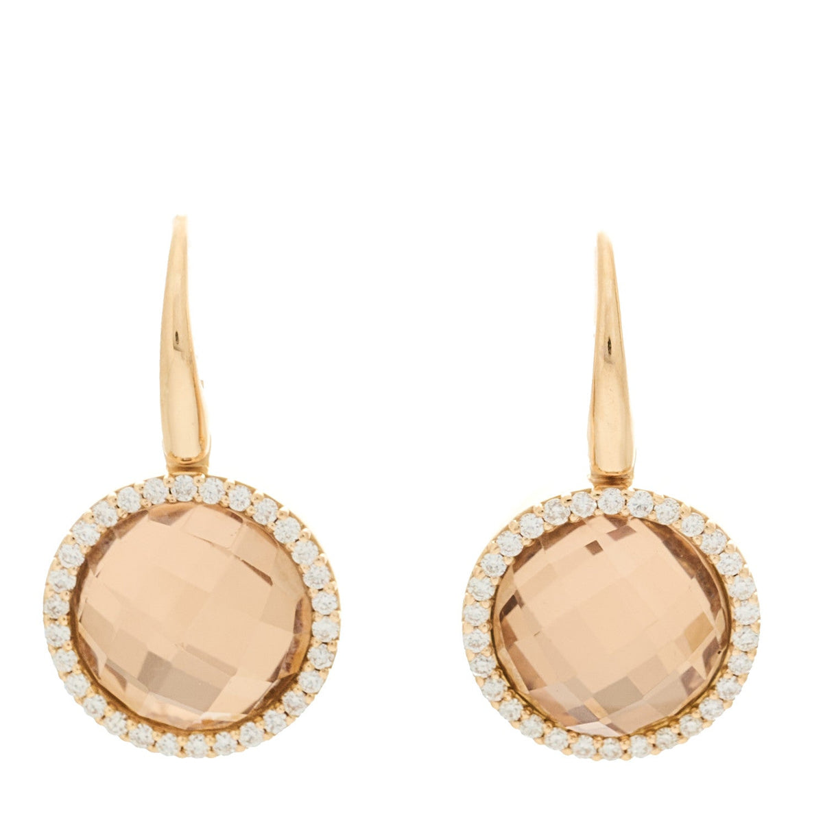 18K Rose Gold Diamond Smoky Quartz Drop Earrings