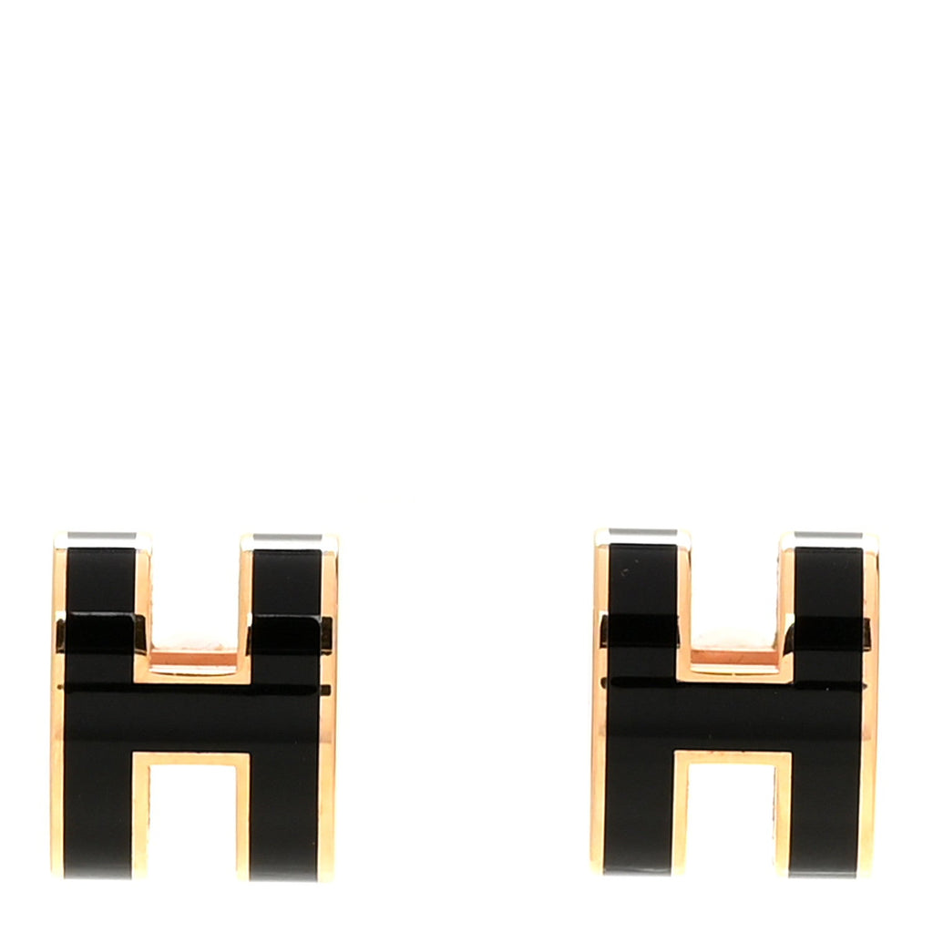 Gold Lacquered Pop H Earrings Black